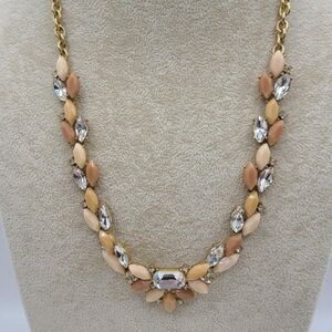 J Crew Dainty Gold Tone Pink Mauve Taupe Resin Clear Crystal Necklace